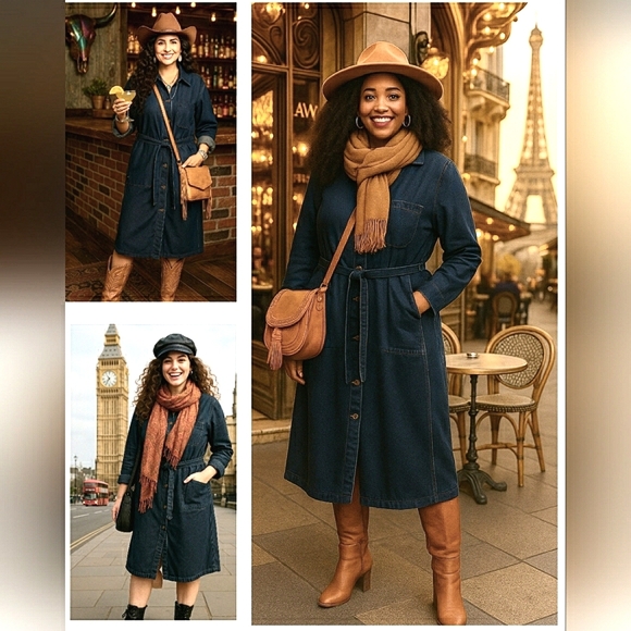 Uniqlo Boho Chic Denim Button Down Maxi Trench Medium Pockets Belted Shirt Coat - Picture 1 of 8